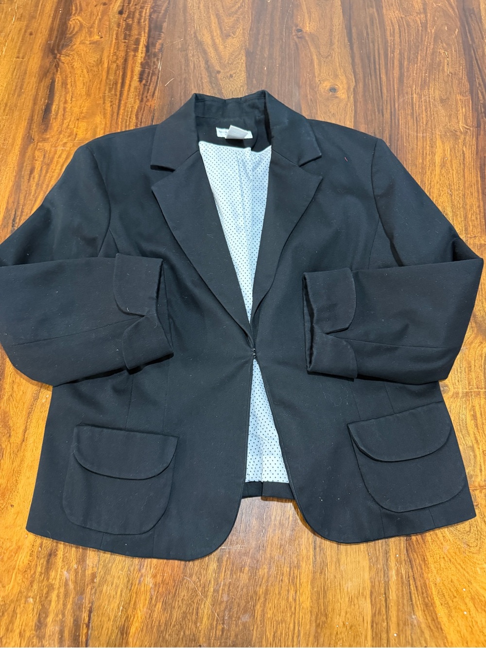 Worthington Black Blazer Women's 12 Roll Cuff Polka Dot Lining Career Workwear